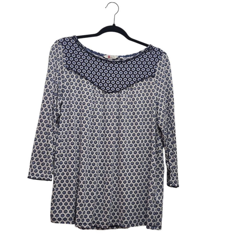 Boden Natasha Star Jersey 3/4 Length Sleeve Top Blue White Size US 10 Stretch